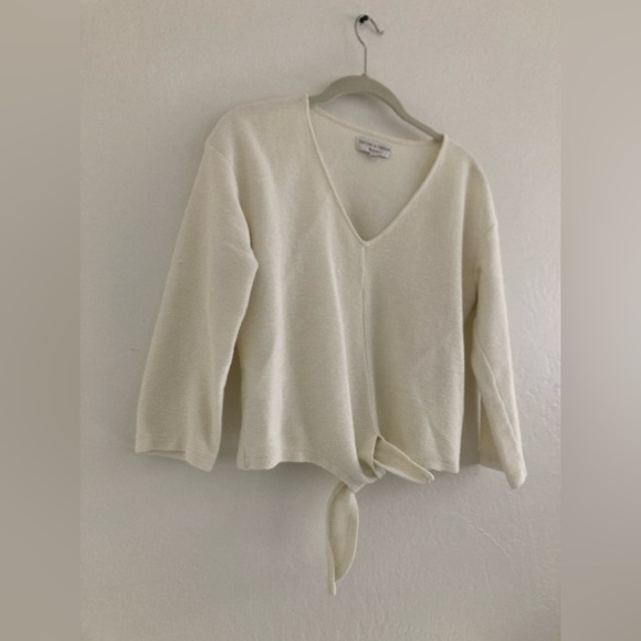 Madewell Texture & Thread White 3/4 Sleeve Long Sleeve Top Hip Length Tie Front - Picture 2 of 7